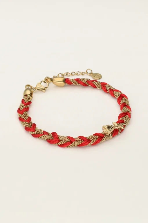 Rode Gevlochten Armband Met Bedel