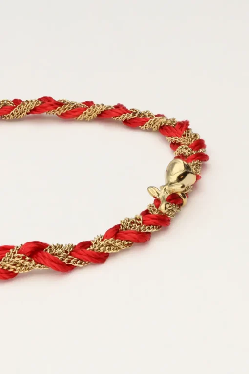 Rode Gevlochten Armband Met Bedel
