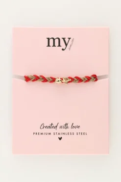 Rode Gevlochten Armband Met Bedel