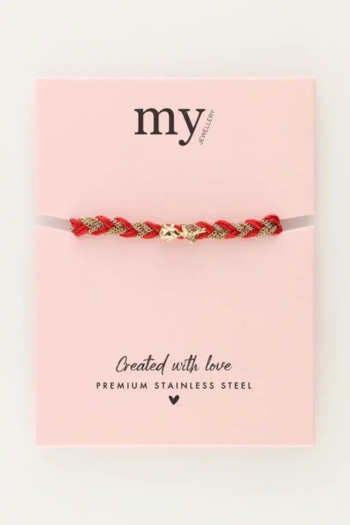 Rode Gevlochten Armband Met Bedel