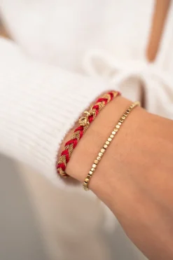 Rode Gevlochten Armband Met Bedel