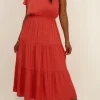 Rode Maxi Jurk One Shoulder