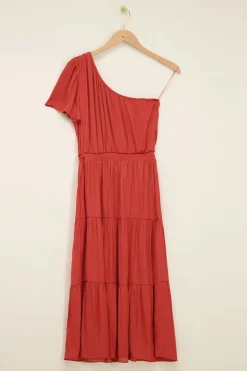 Rode Maxi Jurk One Shoulder