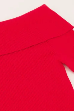 Rode Off-shoulder Top Met Rib