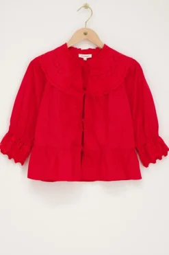 Rode Top Met Strikjes En Broderie