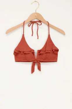 Roestkleurige Bikini Top Met Ruffles
