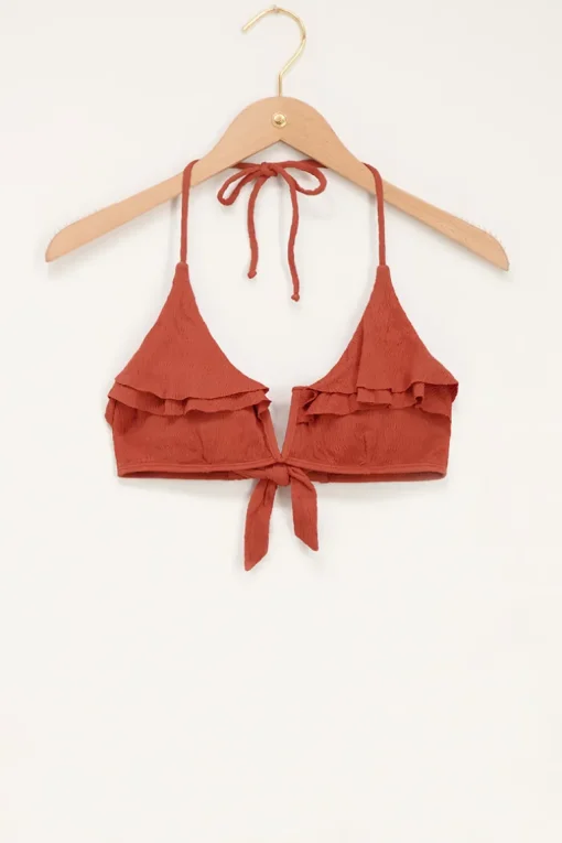 Roestkleurige Bikini Top Met Ruffles