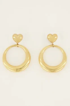 Ronde Statement Oorbellen Met Hart