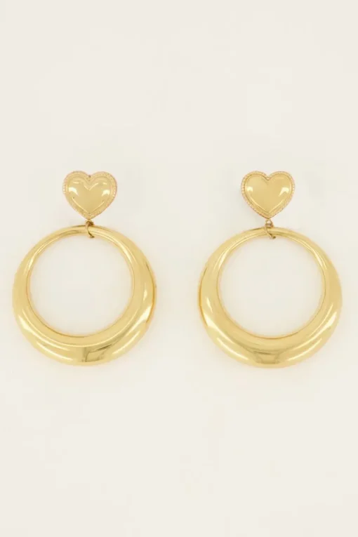 Ronde Statement Oorbellen Met Hart