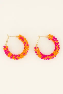 Ronde Statement Oorbellen Met Roze & Oranje Steentjes