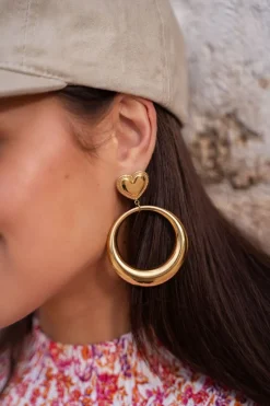 Ronde Statement Oorbellen Met Hart