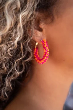 Ronde Statement Oorbellen Met Roze & Oranje Steentjes