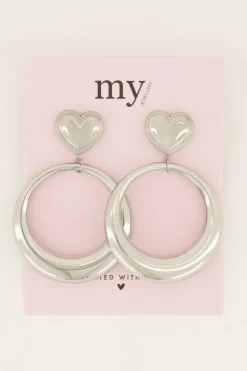 Ronde Statement Oorbellen Met Hart