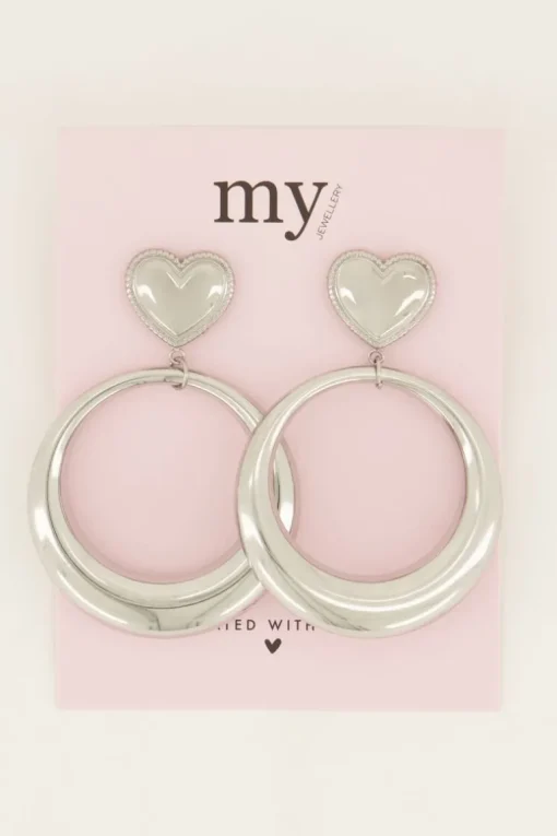Ronde Statement Oorbellen Met Hart