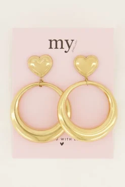 Ronde Statement Oorbellen Met Hart