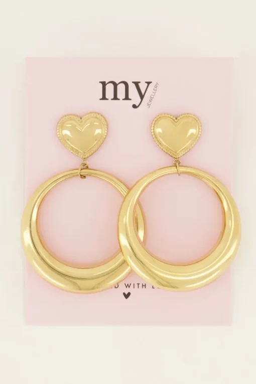 Ronde Statement Oorbellen Met Hart