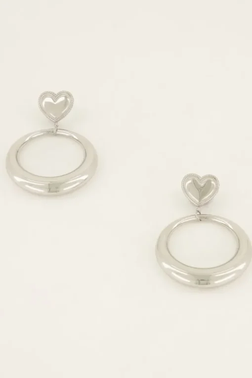 Ronde Statement Oorbellen Met Hart