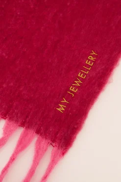 Rood Met Roze Sjaal Met Franjes