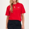 Rood T-shirt Met Roze Strik Embroidery
