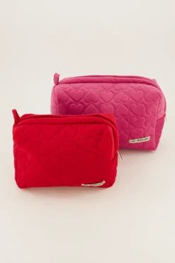 Roze En Rode Toilettassen Set Met Hartjes
