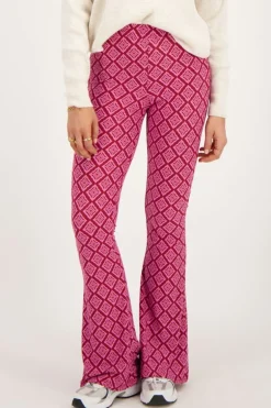 Roze Flared Broek Met Ikat Print