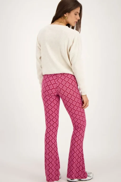 Roze Flared Broek Met Ikat Print