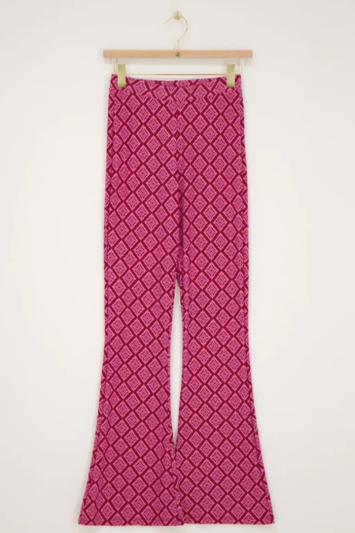 Roze Flared Broek Met Ikat Print