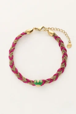 Roze Gevlochten Armband Met Bedel