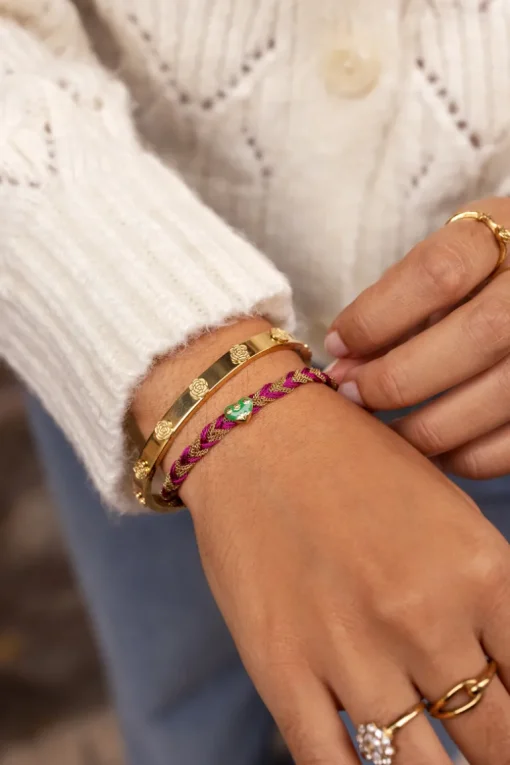 Roze Gevlochten Armband Met Bedel