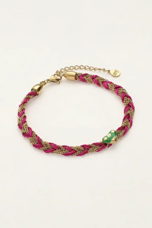 Roze Gevlochten Armband Met Bedel