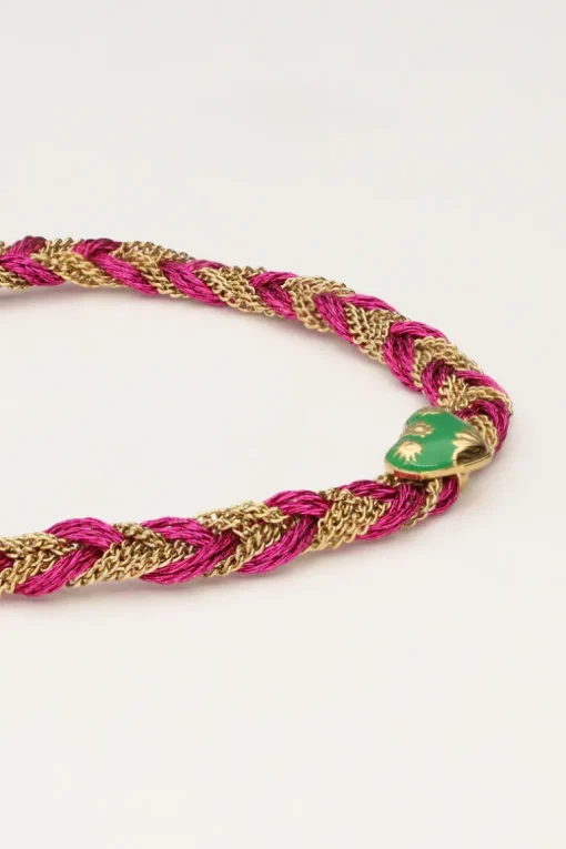 Roze Gevlochten Armband Met Bedel