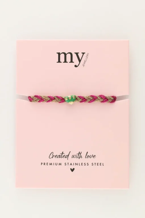 Roze Gevlochten Armband Met Bedel