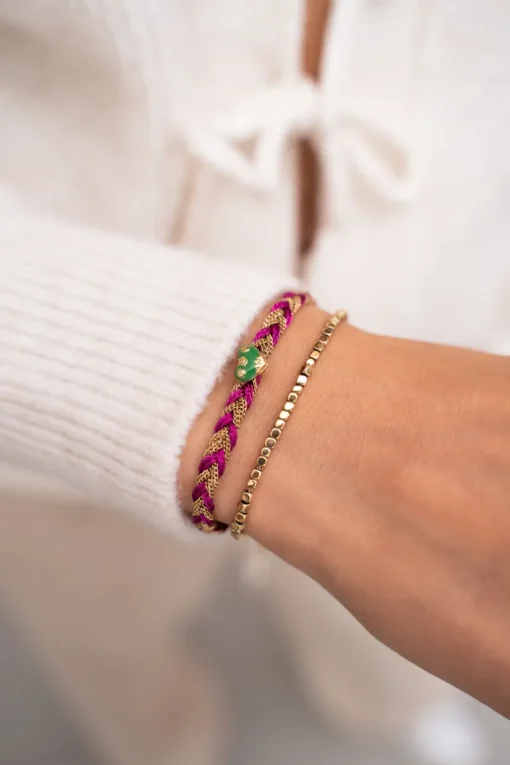 Roze Gevlochten Armband Met Bedel