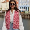 Roze Gewatteerd Gilet Met Bloemen