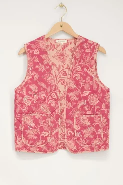 Roze Gewatteerd Gilet Met Bloemen