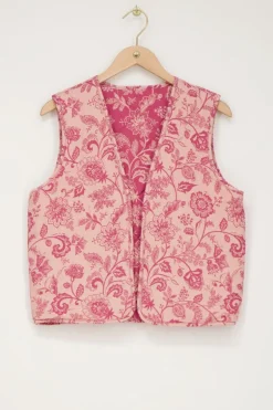 Roze Gewatteerd Gilet Met Bloemen