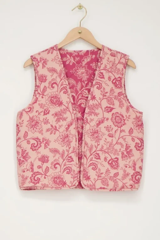 Roze Gewatteerd Gilet Met Bloemen