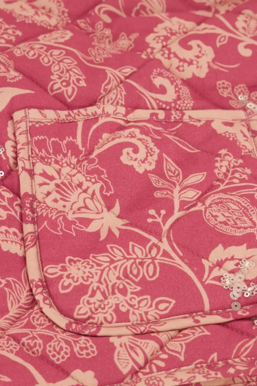 Roze Gewatteerd Gilet Met Bloemen