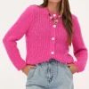 Roze Grof Gebreid Vest Met Knopen