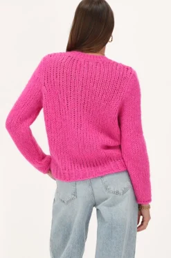 Roze Grof Gebreid Vest Met Knopen