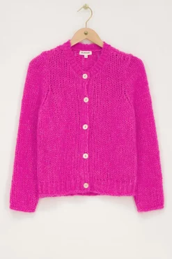 Roze Grof Gebreid Vest Met Knopen