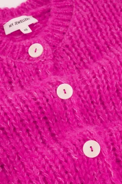 Roze Grof Gebreid Vest Met Knopen