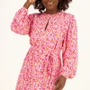 Roze Jurk Met Bloemenprint & Ballonmouwen
