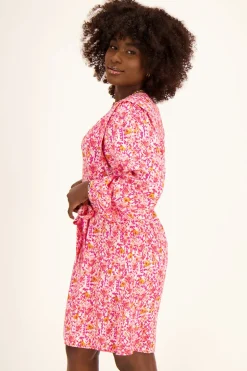 Roze Jurk Met Bloemenprint & Ballonmouwen
