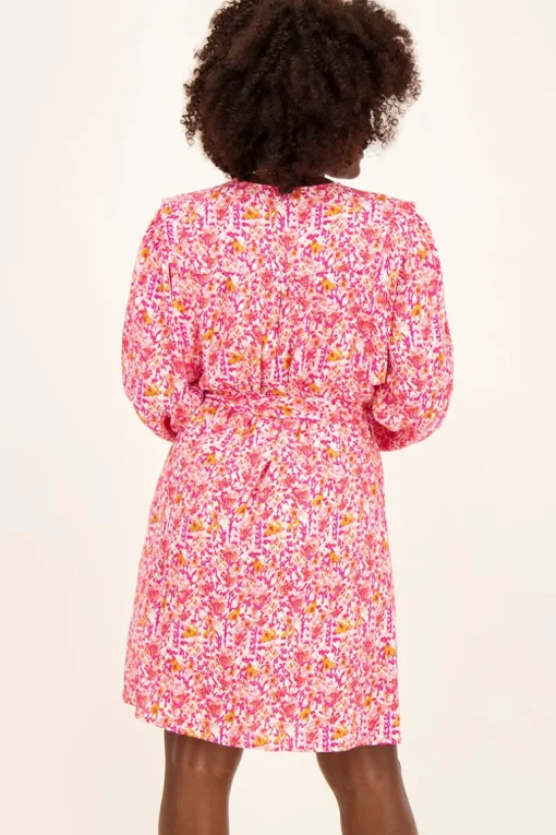 Roze Jurk Met Bloemenprint & Ballonmouwen