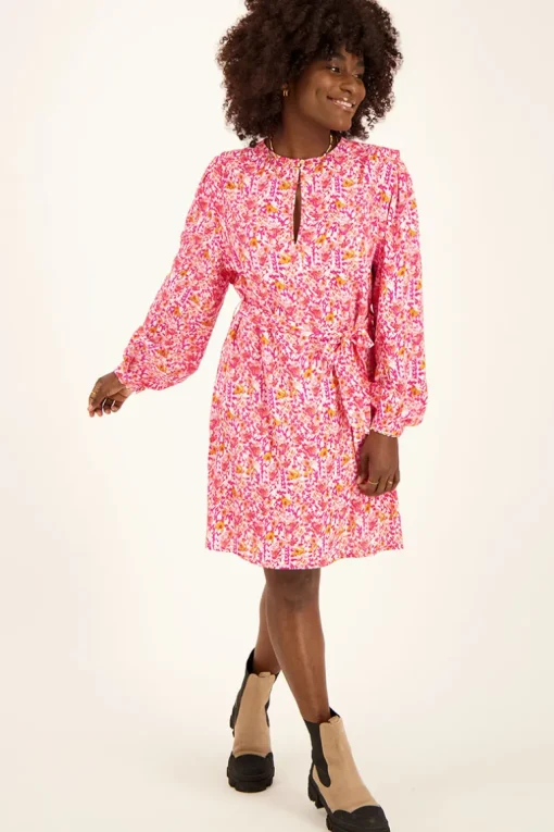 Roze Jurk Met Bloemenprint & Ballonmouwen