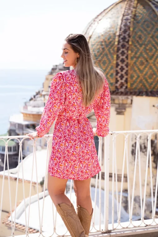 Roze Jurk Met Bloemenprint & Ballonmouwen
