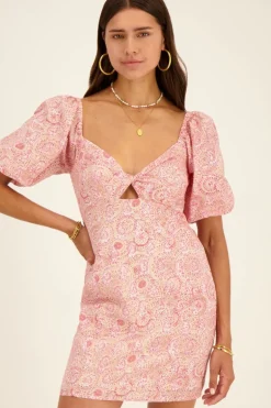 Roze Jurk Met Paisley Print & Pofmouw