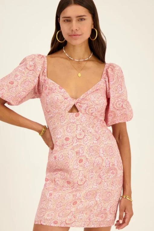 Roze Jurk Met Paisley Print & Pofmouw