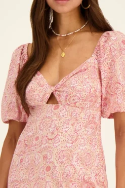 Roze Jurk Met Paisley Print & Pofmouw